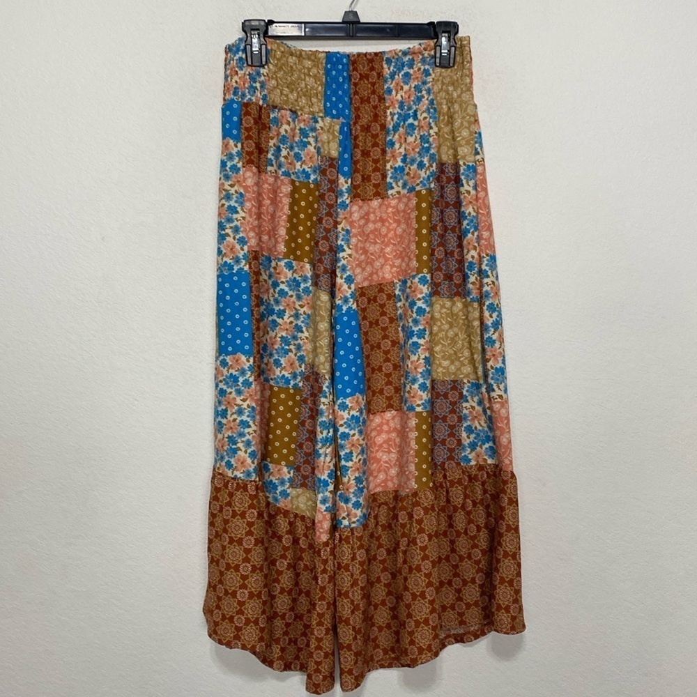 Cato Multicolor Bohemian Peasant Patchwork Hippie Pull On Wide Leg Pants Size M